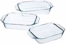 Set di 3 pirofile Pyrex in vetro borosilicato trasparente per gratin rettangolari