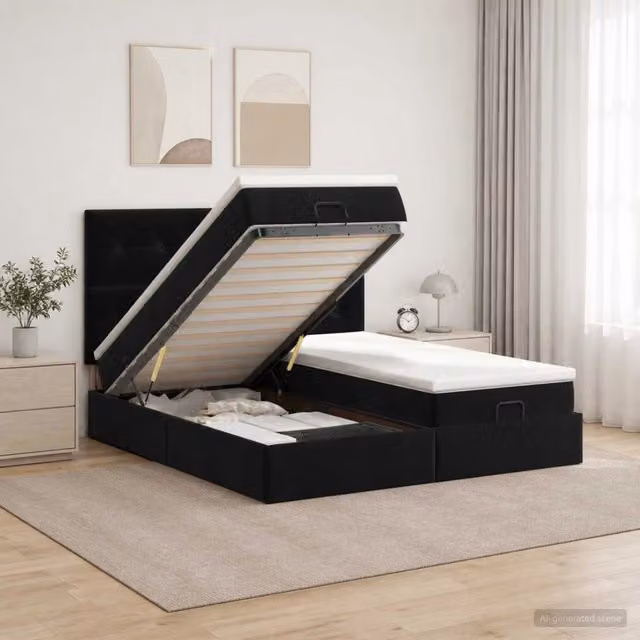 Letto Ottomano vidaXL in Velluto con Materasso Ibrido, Illuminazione LED Sottostante e Porte USB, L/P/H: 200 x 160 x 88 cm – 1