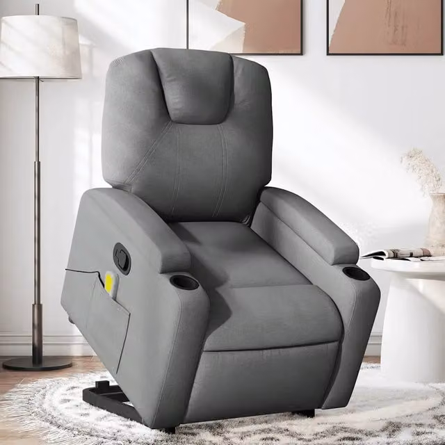 Divano Sedia-Poltrona Alzapersona Massaggi Reclinabile Grigio Scuro Tessuto 100422