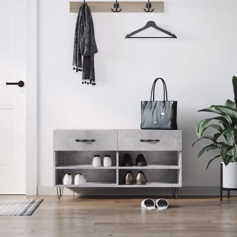 Panca porta scarpe vidaXL in stile industriale, colore grigio cemento, L: 102 cm, P: 35 cm, H: 55 cm