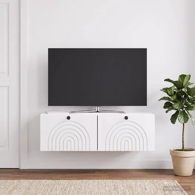 vidaXL Mobile Porta TV da Muro Bianco Lucido L: 98 cm, P: 41 cm, H: 30 cm