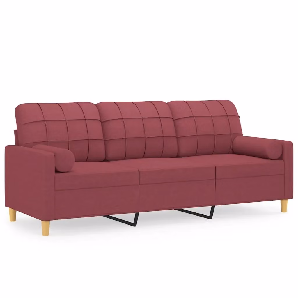 Divano a 3 posti moderno vidaXL in tessuto rosso con cuscini e coperture rimovibili L: 198 cm, P: 80 cm, H: 77 cm – 2