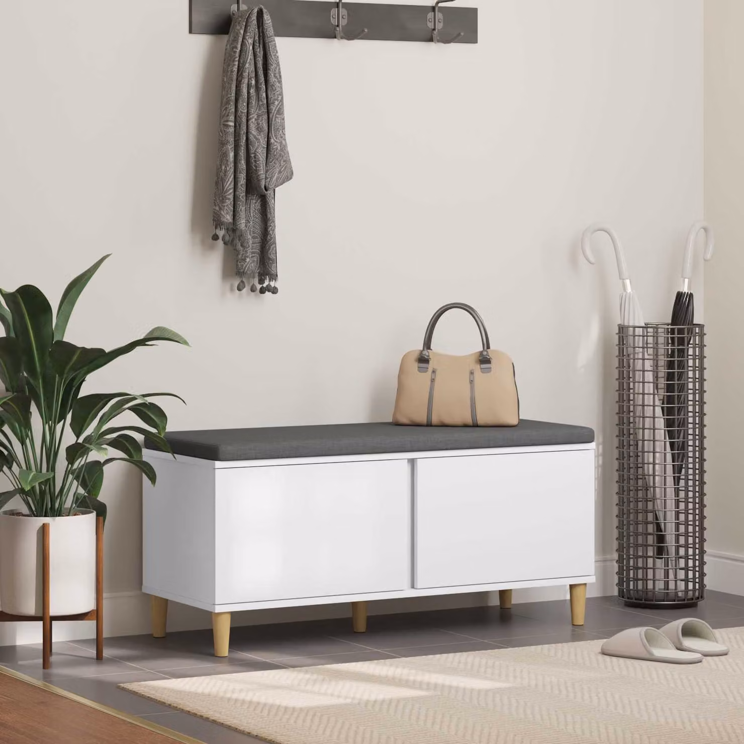 Panca per ingresso con scarpiera vidaXL bianca in stile moderno L: 100 cm, P: 38 cm, H: 46 cm