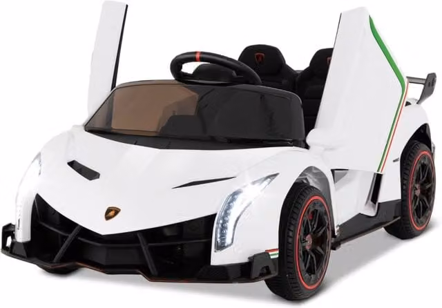 Auto sportiva elettrica per bambini con licenza lamborghini 4WD telecomando 2,4g luci LED, Giocattolo elettrico Bianco