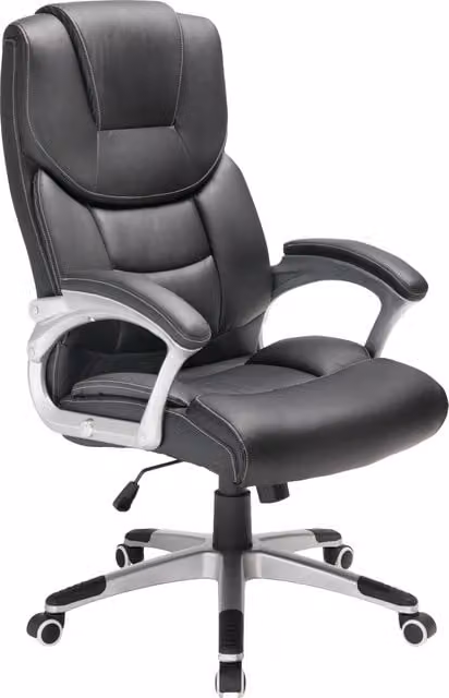 Sedia da ufficio ergonomica Deuba nera in similpelle con ruote e braccioli