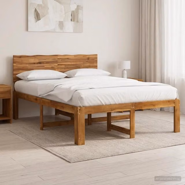 Letto matrimoniale con testiera vidaXL in legno di acacia naturale L: 140 cm, P: 190 cm, H: 91 cm