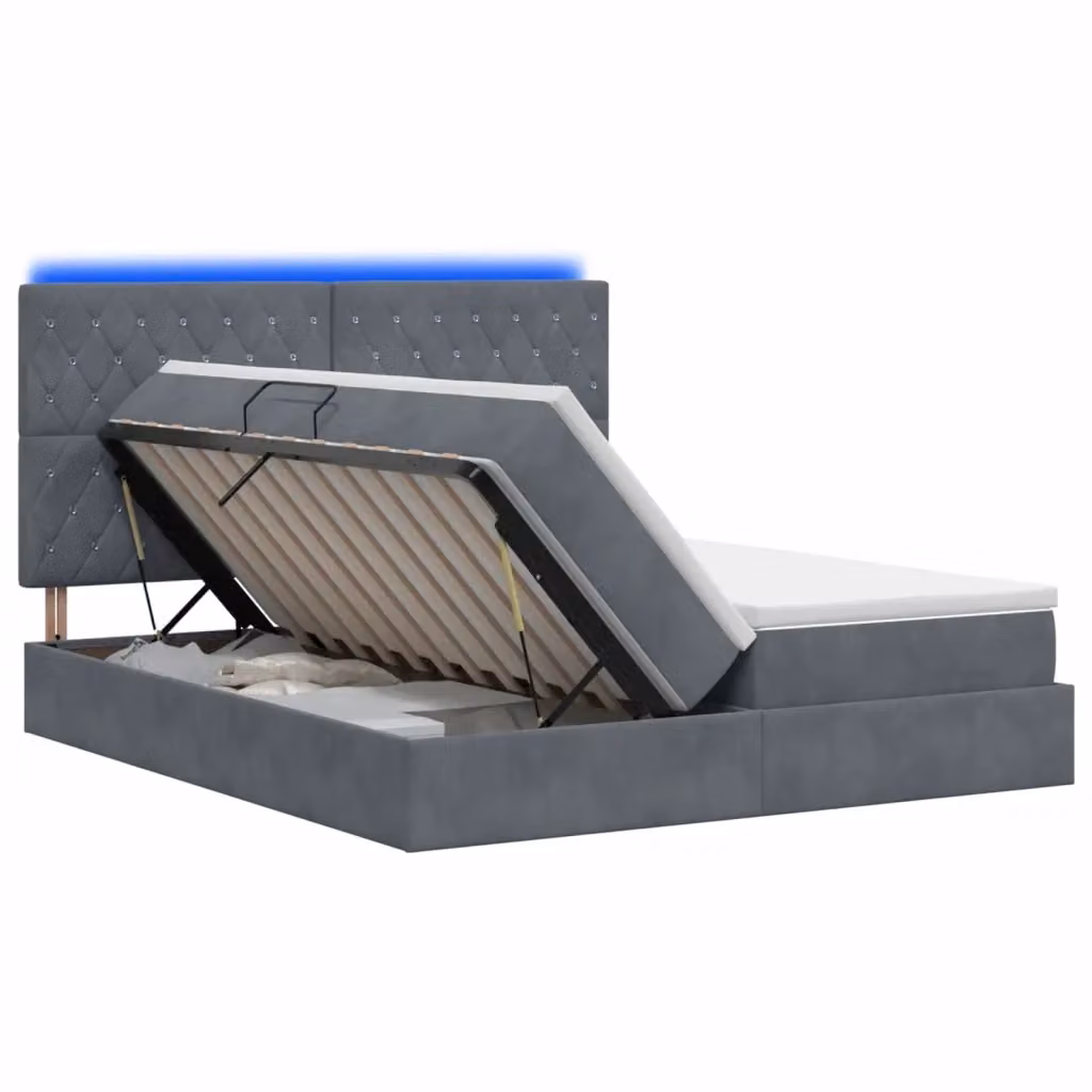 Letto con contenitore e materasso ibrido vidaXL in velluto grigio con illuminazione LED e porta USB L/P/H: 180 x 200 x 140 cm – 2