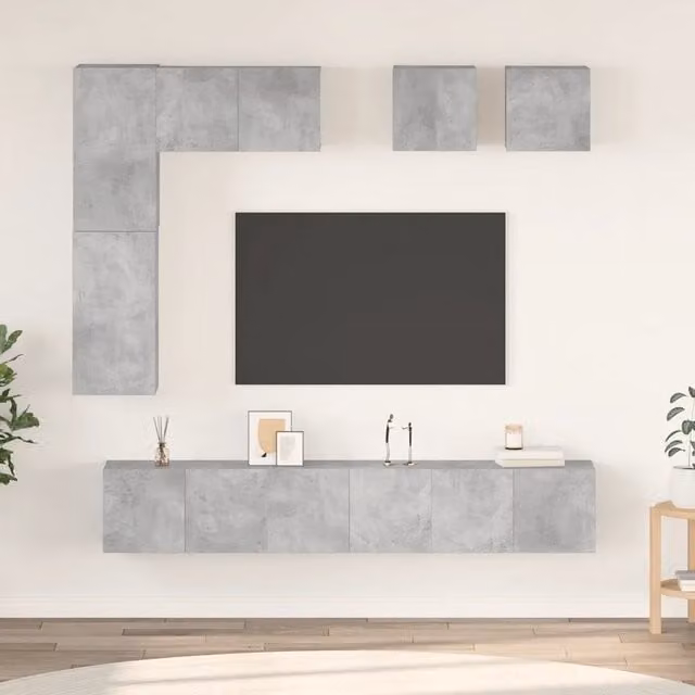 Set di Mobili Porta TV 8 pz Grigio Cemento in Legno Multistrato 3079124