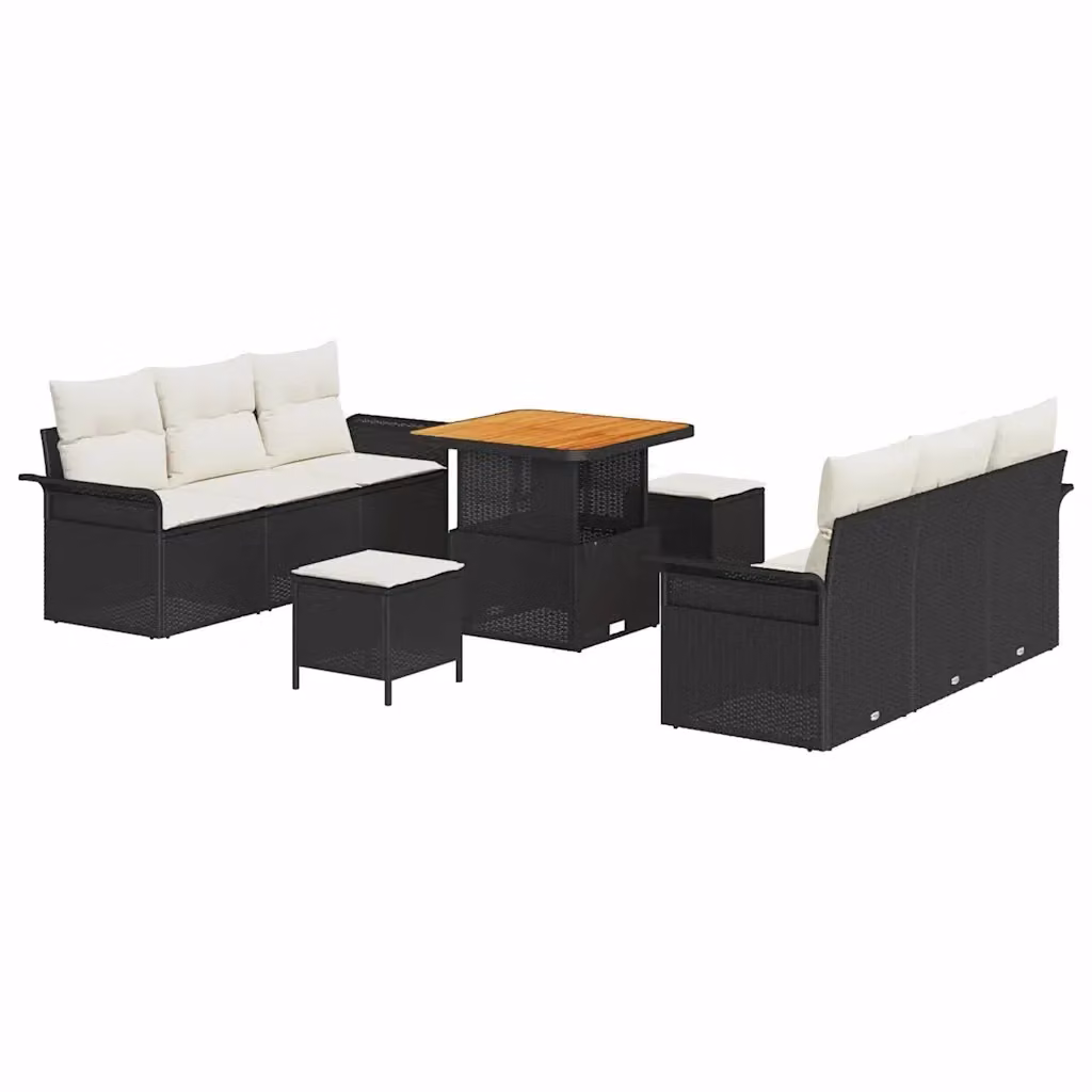 Set Divano da Giardino vidaXL in Polyrattan Nero con Cuscini e Tavolino da 9 Pezzi – 2