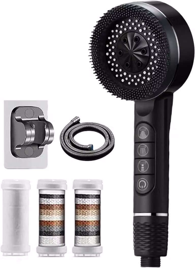 Set doccia a mano ad alta pressione, composto da 4 pezzi, con filtro anticalcare, 3 modalità di spruzzo, ideale per il bagno