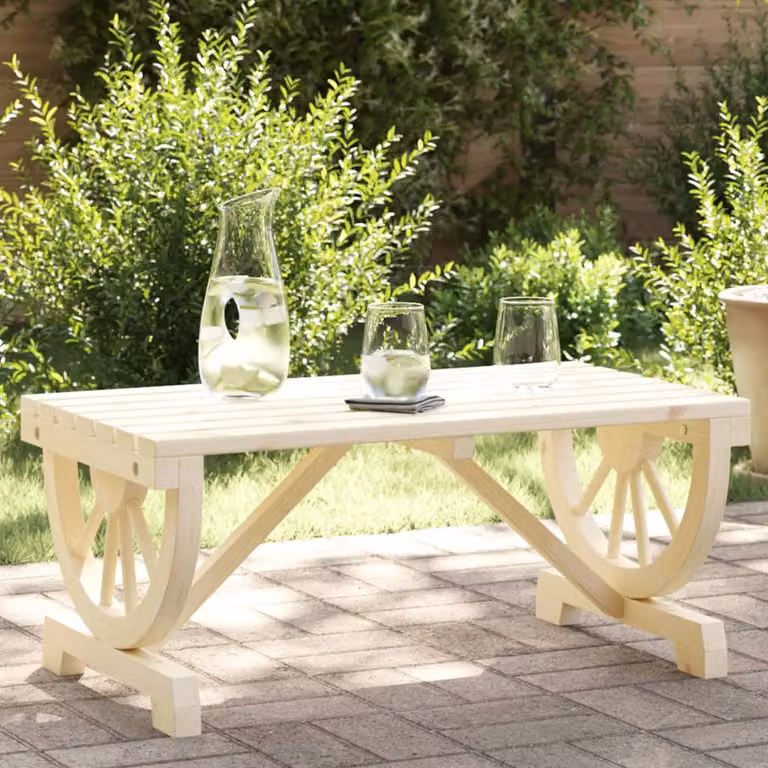 vidaXL Tavolino da Giardino Rettangolare in Legno di Abete, Colore Marrone e Beige, L: 90 cm, P: 50 cm, H: 40 cm