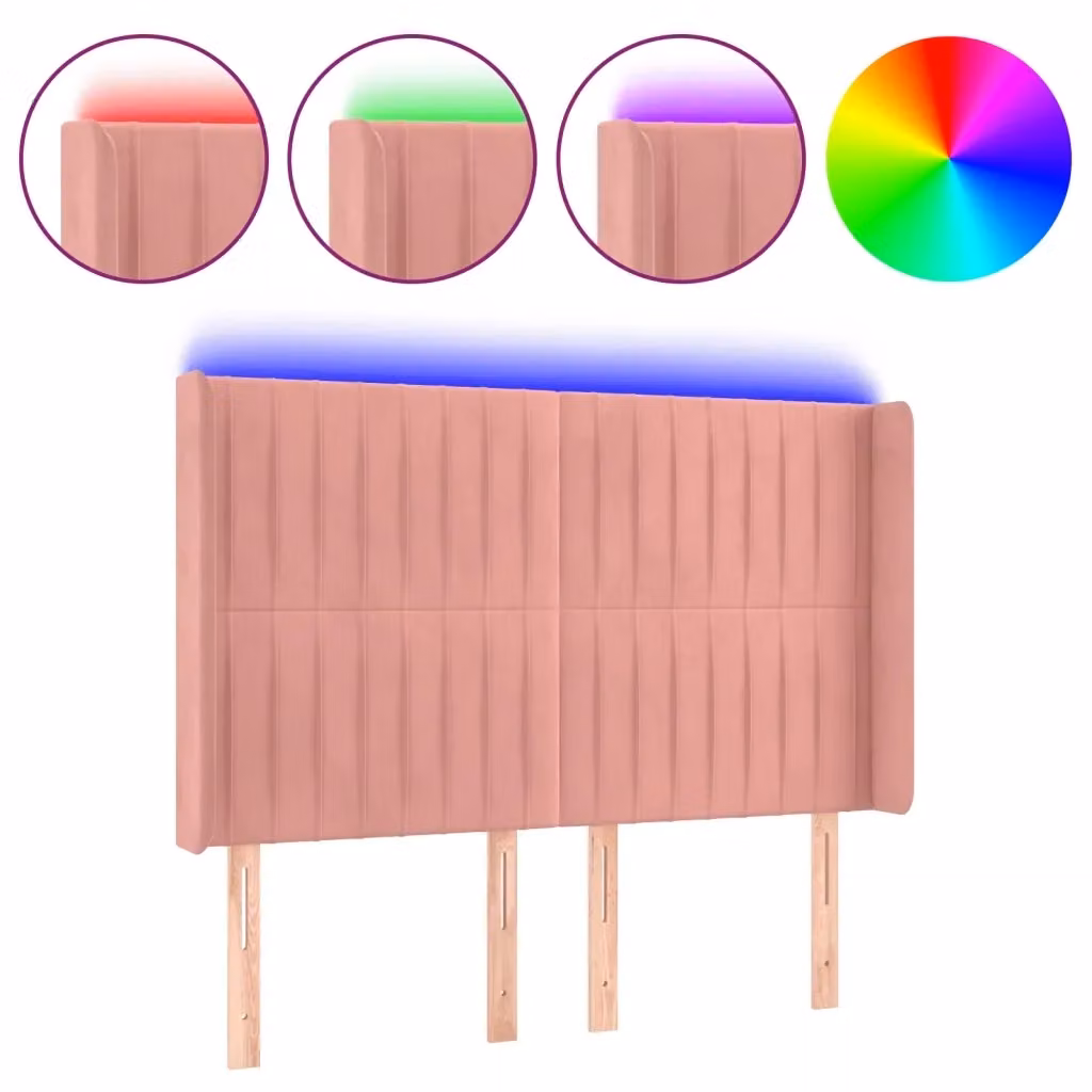 Testiera per letto vidaXL in velluto rosa con illuminazione LED e porta di ricarica USB, L: 147 cm, P: 16 cm, H: 118-128 cm – 2