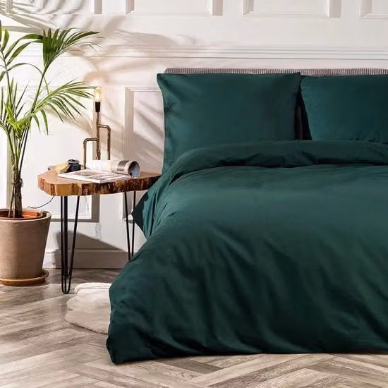 Set di coperta e federa VelvetHome in cotone verde scuro, L/P: 135 x 200 cm con federa 80 x 80 cm