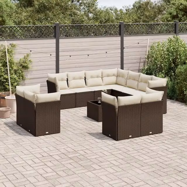 Set di divani da giardino VIDAXL in polyrattan marrone con cuscini, 12 posti – 1
