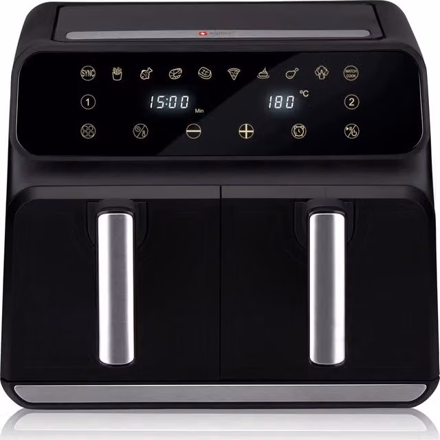 Friggitrice ad aria doppia Alpina con doppio cestello da 8L, display digitale, timer e potenza 1700W, colore nero
