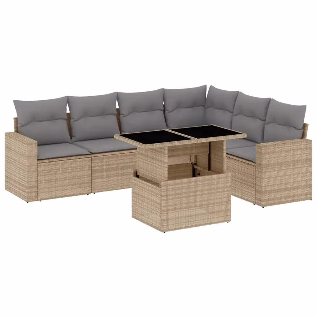 vidaXL Set Divani da Giardino 7 pz in Polyrattan Beige con Cuscini e Tavolino – 2