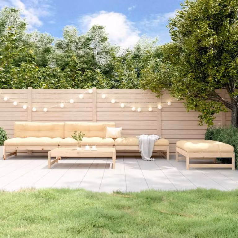 Set Salotto da Giardino vidaXL a Forma di L in Legno di Pino con Cuscini Beige e Marrone