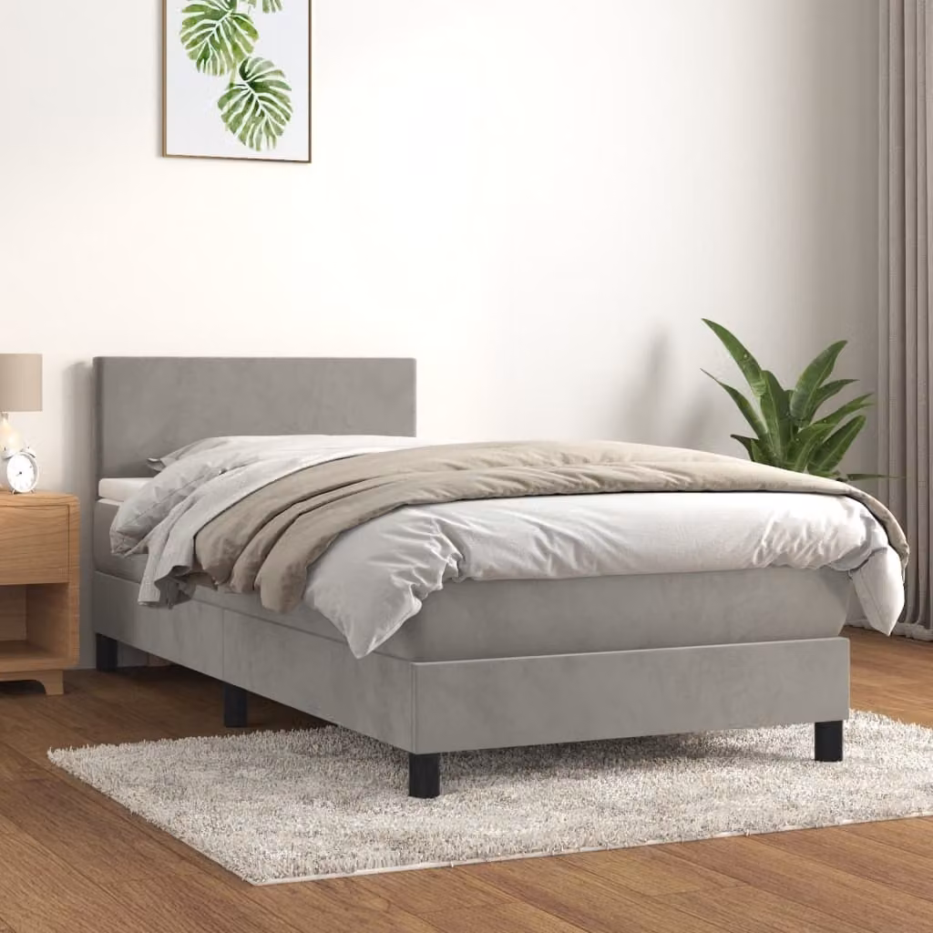 The Living Store Letto a molle con materasso grigio chiaro 90x200 cm in velluto