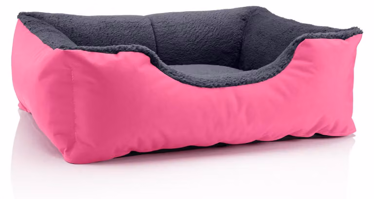 Letto per cani BedDog TEDDY, divano per cani lavabile con bordo e cuscino, PINK-ROCK (rosa/grigio), (M) ca. 70x55x18 cm