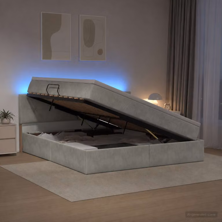 Letto con contenitore e illuminazione LED vidaXL, Grigio, L/P/H: 160 x 200 x 88 cm
