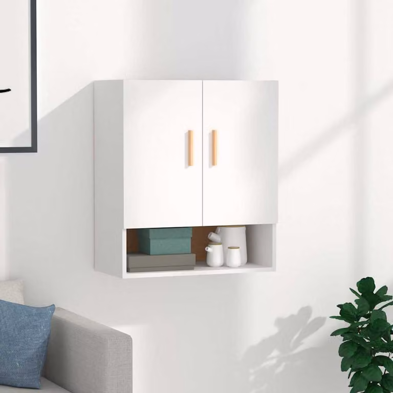 Armadietto a muro vidaXL bianco in legno e MDF con ante a battente e ripiani interni L: 60 cm, P: 31 cm, H: 70 cm