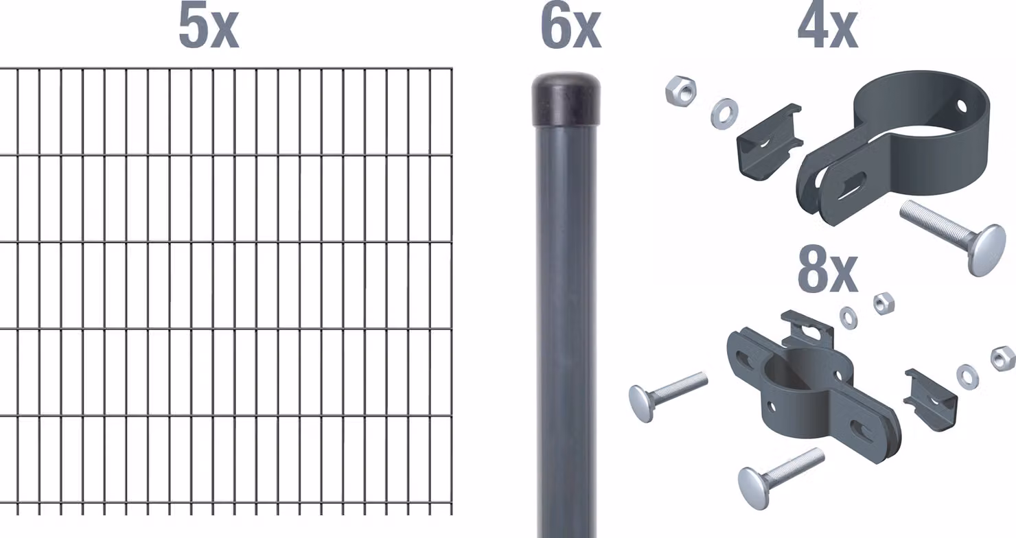 Alberts 644116 Recinzione a doppia rete come set completo di 23 pezzi, antracite, altezza 100 cm, lunghezza 10 m