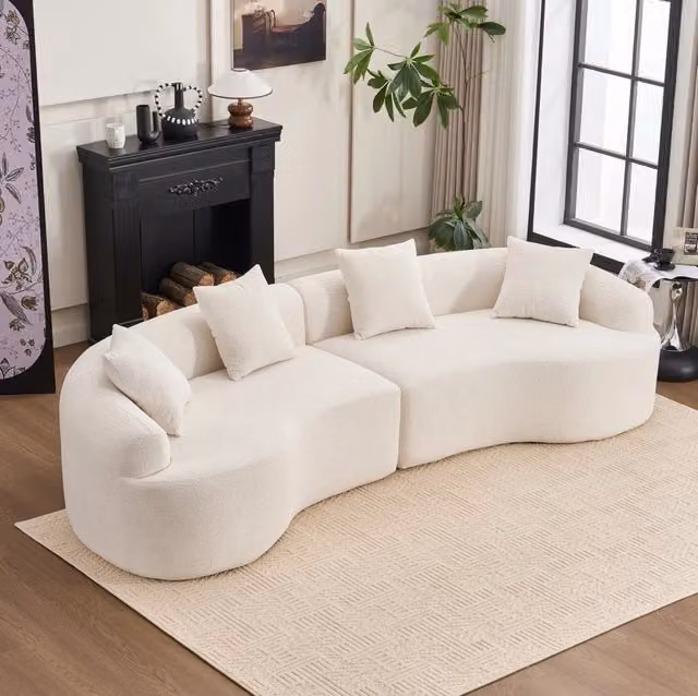 Divano angolare modulare curvo 4 posti in chenille bianco