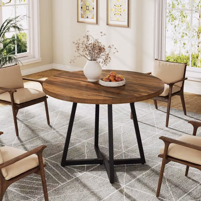 Tavolo da pranzo rotondo Tribesigns, tavolo da pranzo industriale da 80 cm con base in metallo, tavolo da cucina per sala da pranzo, stanze piccole, appartamento, rustico marrone e nero