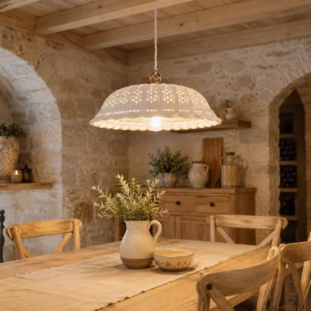 POMARANCE Lampadario in Ceramica Traforata Ø41 Rustico Country