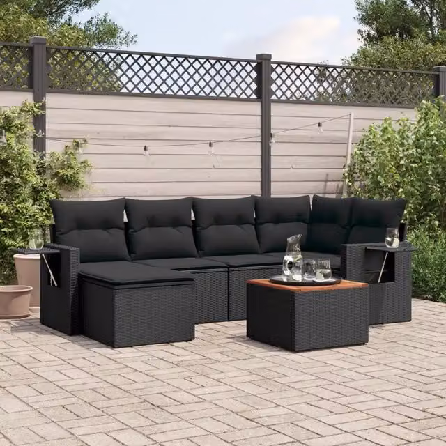 Set Divani da Giardino con Cuscini 7pz Nero Polyrattan 3256993