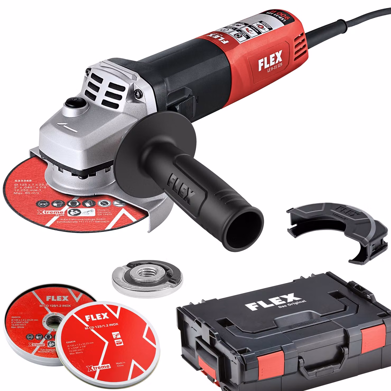 Flex Winkelschleifer LE 9-11 125 L-BOXX + Trennscheibe M-CD 125/1.2 INOX