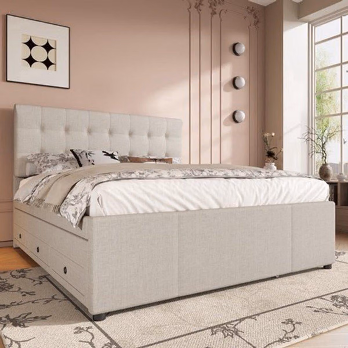 Letto matrimoniale imbottito - 140x200 cm - Con contenitore e poggiatesta regolabile