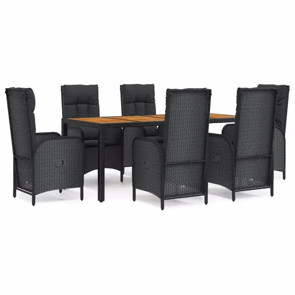 Set da Pranzo da Giardino Moderno vidaXL in Polyrattan e Legno di Acacia Nero con 7 Pezzi – 2