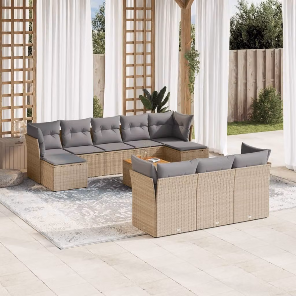 Maison Exclusive - Set Divano da Giardino 11 pz con Cuscini Beige Misto Polyrattan