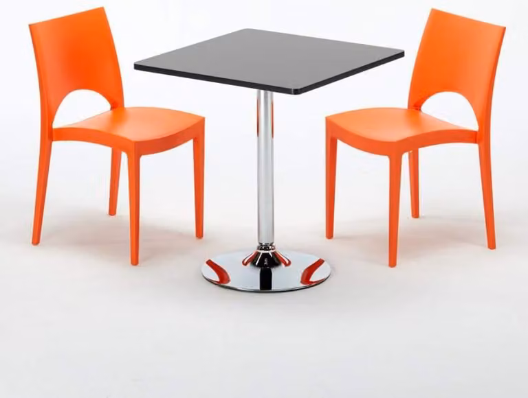 Tavolo quadrato nero e 2 sedie in polipropilene colorato Set di bastoni per interni Grand Soleil Paris Mojito - Arancione