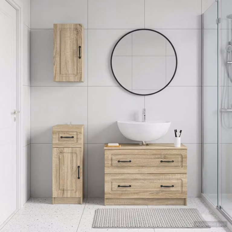Set di armadietti da bagno vidaXL UTRECHT in 3 pezzi, Rovere Sonoma, marrone, con vanità e pensili sospesi