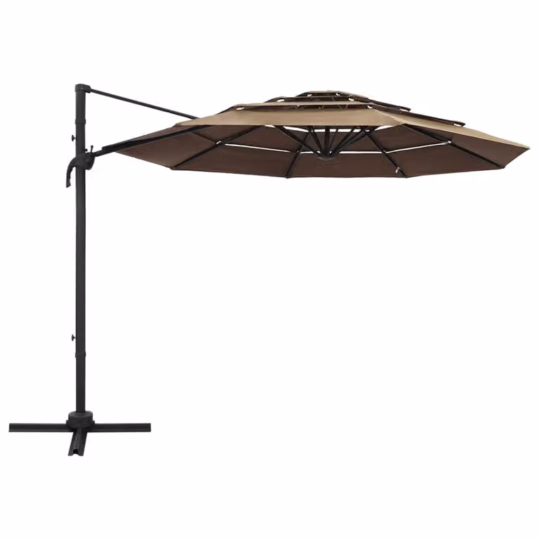vidaXL Ombrellone con palo in alluminio a 4 strati Taupe 3x3 m
