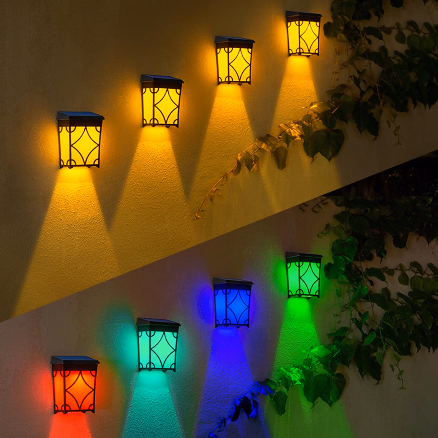 Lampada da parete a energia solare per esterni, lampada da giardino, paesaggio, luci decorative, IP65, impermeabile, per cortile, calda, colorata