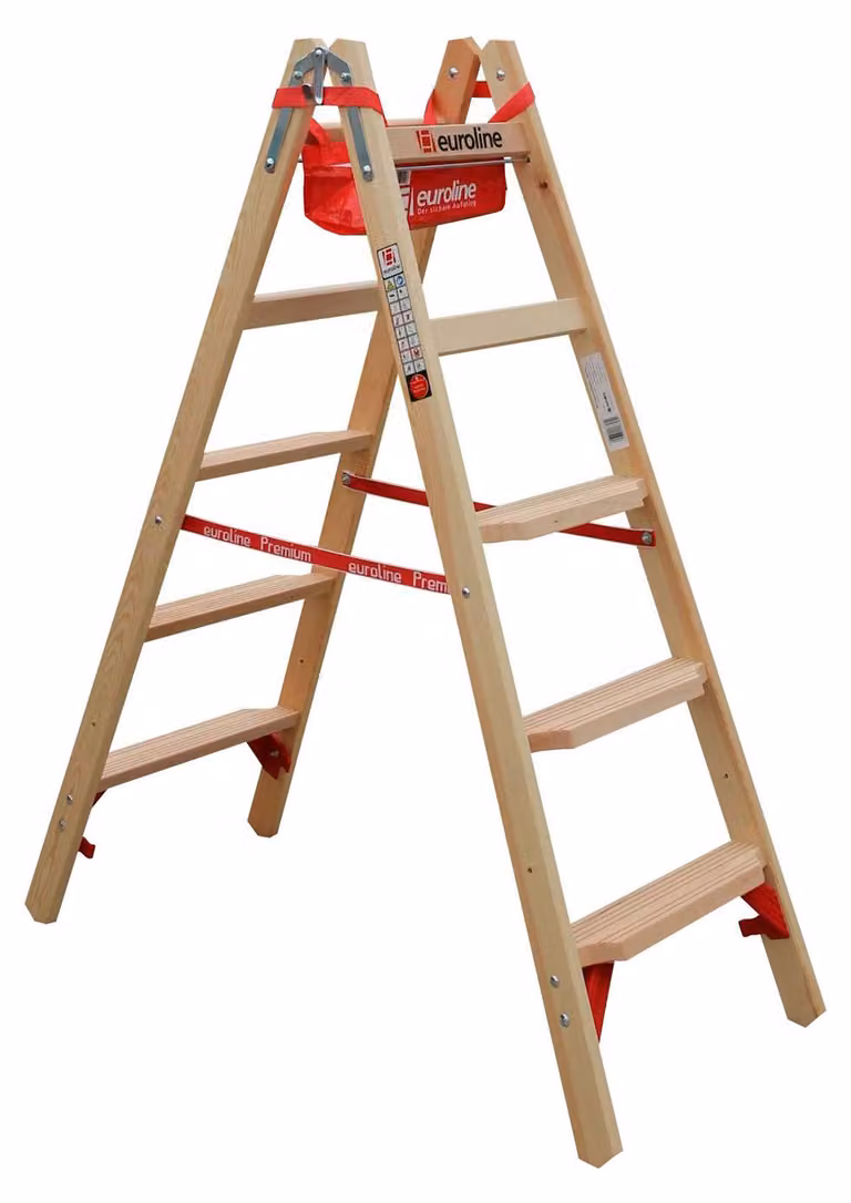 Scaletta in legno Euroline con gradini comfort e vaschetta porta attrezzi 2x5 gradini