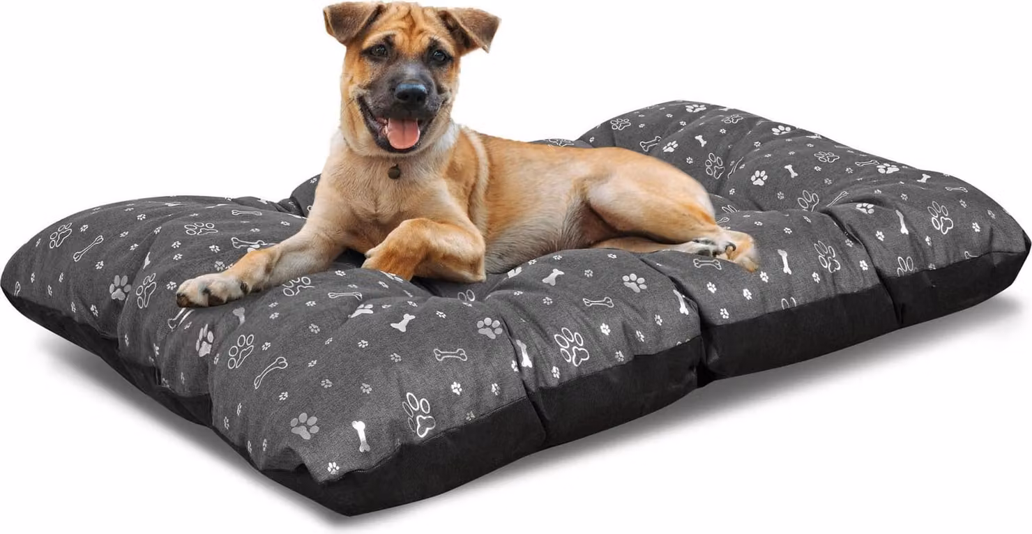 Cuscino per cani PRESTIGE 120x80 cm impermeabile con ossa d'argento
