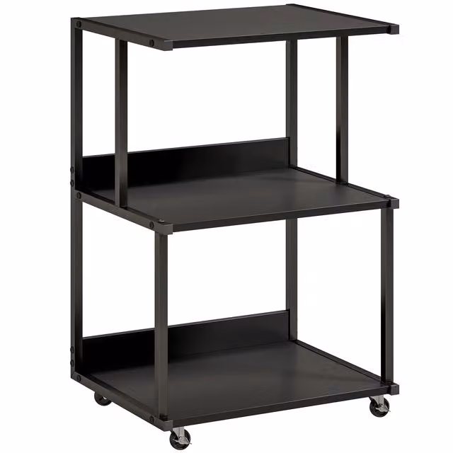Supporto stampante HOMCOM a 3 livelli con ruote in metallo stile industriale, nero