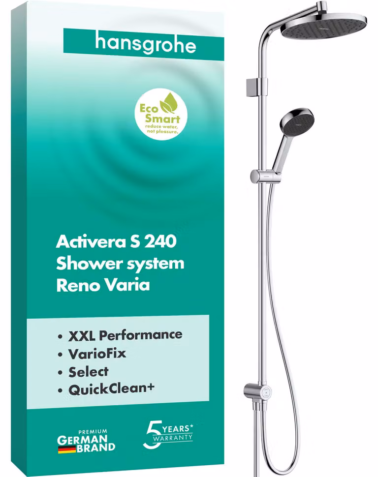 hansgrohe Showerpipe Activera S 240 1jet EcoSmart Reno Varia, cromato, 1 pezzo.