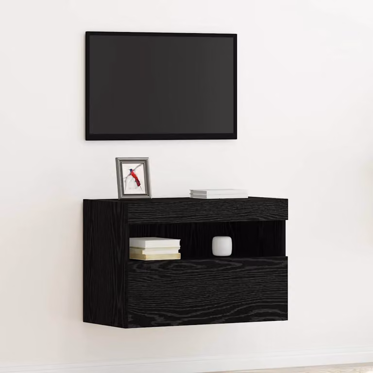 Mobile TV da parete vidaXL moderno in MDF nero con illuminazione integrata L 60 cm, P 30 cm, H 40 cm