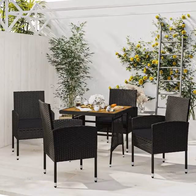 Set da Pranzo per Giardino 5 pz in Polyrattan Nero 3120091