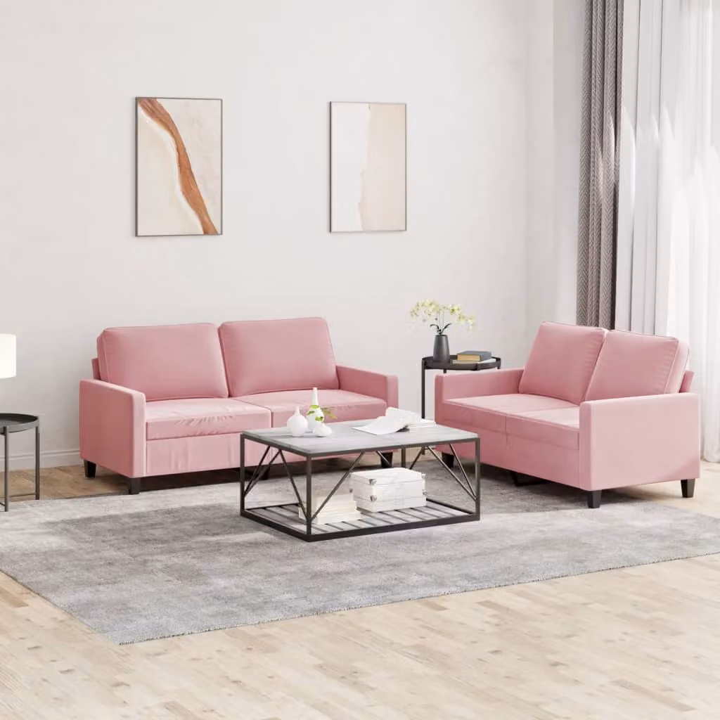 Maison Exclusive - Set divano a 2 posti con cuscini in velluto rosa