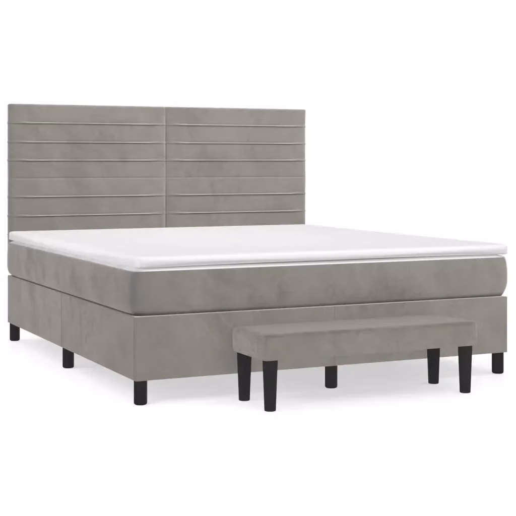 vidaXL Giroletto a Molle con Materasso in Velluto Grigio Chiaro L/P/H: 180 x 200 cm – 2