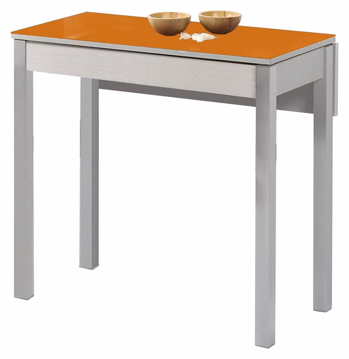 Tavolo da pranzo 90x50 cm, struttura in metallo, colore arancione, allungabile