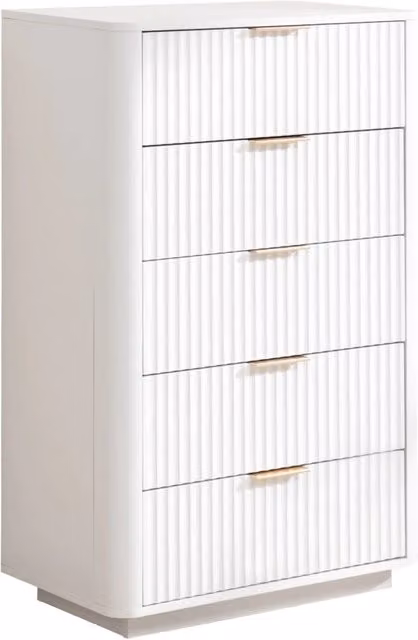Cassettiera Moderna Bianca con 5 Cassetti in MDF, Maniglie in Metallo e Dispositivo Antiribaltamento