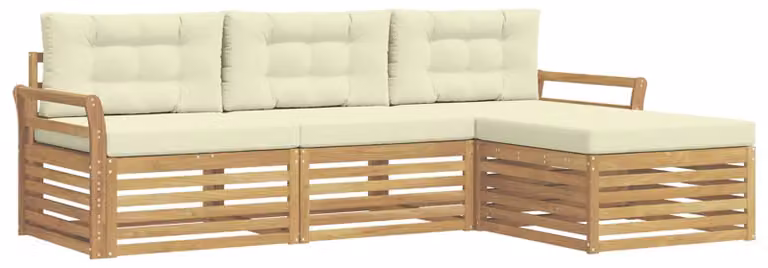 Set di divani da esterno, 4 pezzi, bianco e crema