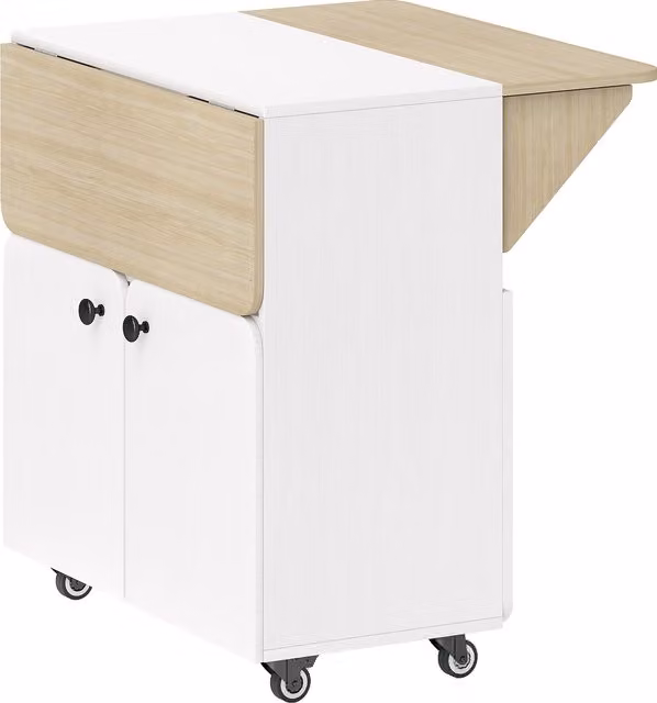 Tavolo da pranzo pieghevole HOMCOM con ruote e armadietto, tavolo da cucina per 4 persone con due ribalte, bianco, L: 83 cm, P: 70 cm, H: 75 cm